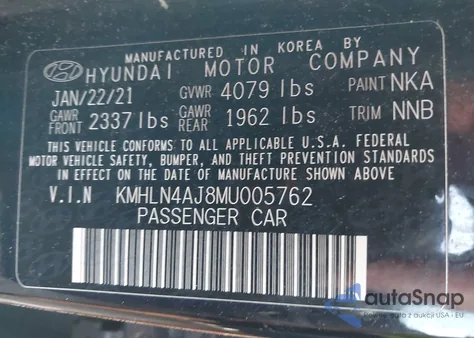 2021 Hyundai Elantra Hybrid Limited from USA, damaged, VIN KMHLN4AJ8MU005762